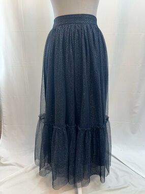 Anthropologie Navy Sparkle Tiered Tulle Maxi Skirt 2